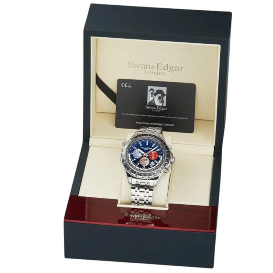 Swan & Edgar World Timer Mechanical Quartz Steel Blue Watch